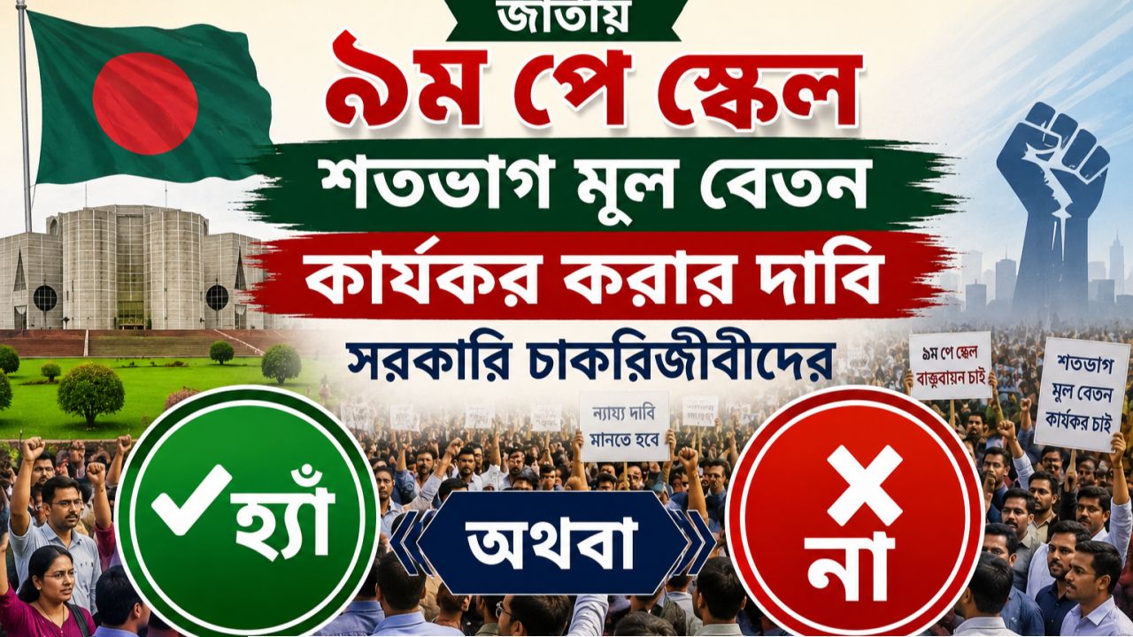 জাতীয়  ৯ম পে স্কেল শতভাগ মূল বেতন  কার্যকর করার দাবি সরকারি চাকরিজীবীদের 