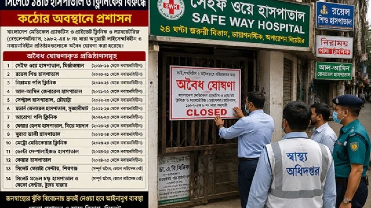 সিলেটের ১৪ বেসরকারি হাসপাতালের বিরুদ্ধে ব্যবস্থা নিচ্ছে প্রশাসন